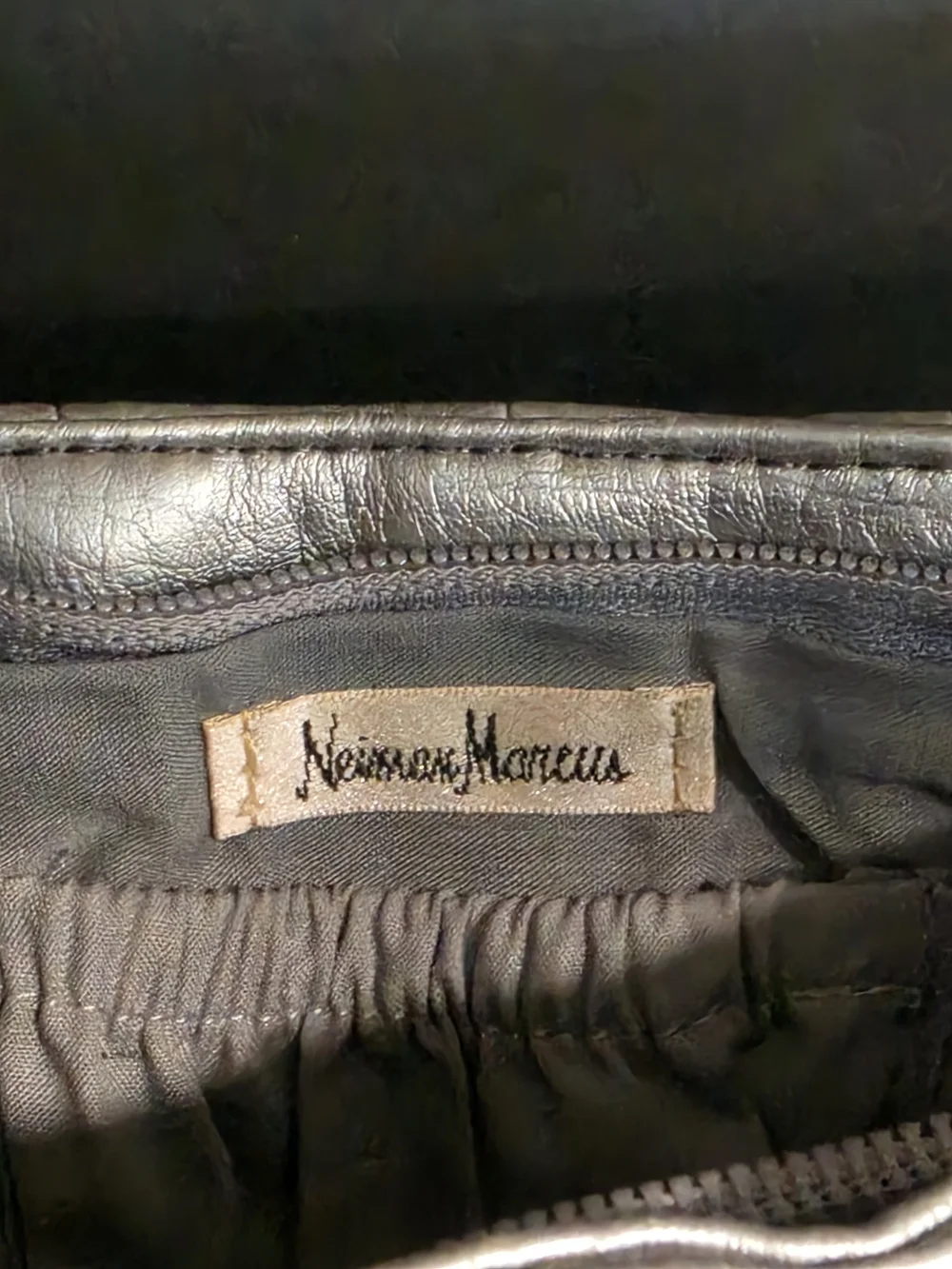 Neiman Marcus Metallic Silver Pleated Wristlet Clutch